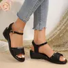 Dress Shoes 2024 Wedges Sandals For Women Fashion Mid Heels Golden Platform Woman Summer Chaussures Femme Sandal Plus Size 43