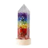 Exibir coluna de cristal led noite luz usb madeira luminous 7 chakra orgonite cascalho resina obelisco luminamento