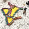 Summer Vacation Set Micro Women Handmade Crochet Knit Swimwear Halter Patchwork Bathing Suit Swimsuit Bikini Thong ggitys UD79