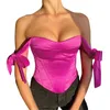 Tanques de mujer Camis Xingqing Mujeres Corsé de manchas Y2K Color sólido Solidal Off Shoulder Boest Tie Sluna Slveless Bustier Crop Tops Clubwear Y240420