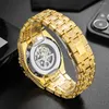 Relógios de pulso de luxo relógio mecânico automático Men Hip Hop Brand Missfox Steel Full Iced Diamond Jewelry Goldwatch Fashion Man 2024