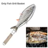 Panier à poisson barbecue Panier en acier inoxydable câblé avec manche en bois barbecue en plein air outils de cuisine portable