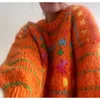 Frauenpullover 2024 Winter Handarbeit Orange Langarm geometrische Strickpullover Pullovers orange
