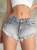 Frauenshorts 2023 Mode Frauen Mini Shorts Sexy Baby Rave Tilt Tasche Tränen Original Denim Shorts niedrige Taille enge Shorts Y240420