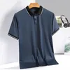 Summer Cool T-shirt Ice Silk Quick Torking Kort ärm Sports T-shirt medelålders och äldre män Simple Lapel Loose Polo S 240420