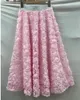 Women's new tulle elastic waist fashion French sweet pink rose ball dress long skirt