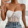 Kvinnors tankar Camis Sexig av axel Axel Axless White Lace Tank Top Halter Crop Tops Women Casual Slveless Croped Vest Camisole Tube Top Female Y240420