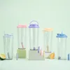 Vattenflaskor 850 ml klar tumlare med sugrör återanvändbar transparent dubbelskiktsflaska för kaffemjölk DIY smoothie cup dryck