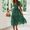 Urban Sexy Dresses Vestidos Vintage Print Puff Sleeves Summer Beach Sweetheart Dress Casual Square Halsring Lång klänning Y240420