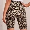 Calça feminina de verão moda leopardo impressão trimestre elástico gravata apertada personalidade esportiva shorts casuais