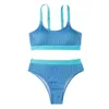 Bâtiments de fosse taille haute contraste Couleur Patchwork Viete Bikini Split Bikini MAINTRAIRE POUR LES FEMMES