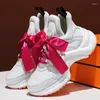 Casual Shoes Bow Ribbon Platform Sneakers Women Breathable Running Ladies Height Increasing