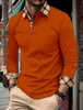 Spring and Autumn Mens Casual Business Long Sleeved Polo Shirt Fashion Plaid Stripe Cuff Breathable 240418