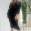 Casual Dresses Glitter Sequin Sharkly Women Evening Dress Spring Crew Neck Hollow Bodycon Long Autumn Sleeve Tunic Boho Office