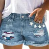 Kvinnors jeans dam självständighetsdag jean shorts kvinnor flaggtryck rippade denim kläder vintage tvätt smal blyertsgata
