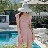 Women's Swimwear Korean Fashion Sexy One Piece Swimwears Women Summer Skirt Style Ruffle Strapless Swimsuit Pink Blue Beach Holiday Bathing