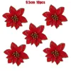 Dekoracje świąteczne 5/10 PCS sztuczne kwiaty Glitter Fake Flower Merry Tree Home ozdoba szczęśliwego roku Prezent