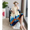 Casual Dresses Dress Female 2024 Summer Pleated Print Fashion Pendlare Loose O Neck Three Quarter Sleeve Mid Length Tops