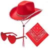 Berets Western Cowgirl Costume pour Bachelorette Party Hat Scarf Sweglass Women Cosplay Night Club Drop
