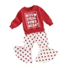 Clothing Sets Toddler Girl Valentines Day Bell Bottom Outfit Letter Printed Crewneck Sweatshirt And Heat Flare Pants Set