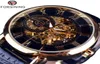 Forsiner 3D Design Hollow Graving Black Gold Case en cuir squelette mécanique Montres Men Luxury Brand Heren Horloge 2206089709306