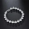 Chain 8mm/10mm Hollow Circle Ball Beads Silver Color Beaded 20cm Bracelet Woman Charm Fashion Jewelry Y240420