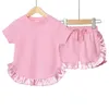 Summer Kids Little Sweet Girls Clothing Sets Cotton Luxury Homewear TopShorts Children Clothes Toddler Baby Outfits Suit 2Pcs 240418