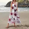 Casual Dresses Luxury Long Women's Dress 2024 Summer Bekväm blommig tryck ärmlös bomullsficka Loose Beach Vestidos