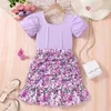 Kledingsets Summer Fashion Girl Deset Girls Suits Tiener T -shirt en rok bloemen Kinderkinderen Outfit plus tieners