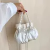 Shoulder Bags 2024 Summer Blue Fabric Pearl Handbag Fold Chain Cloud One Bag