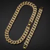 Hip Hop Bling Chains Jewelry Men Gold Bracelets Necklace Iced Out Miami Cuban Link Chain