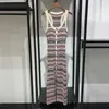 Casual jurken Hollow Out Striped Summer Holiday Dress For Women V Neck Contrast Knitted Vestidos Ladies Elegant Luxury Vintage 24