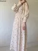 Casual Dresses Fashion Slim Printed Maxi Dress Women's Stand Collar Long Sleeve Vintage Elegant Party for Women Muslim Robe