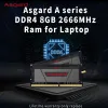 Rams Asgard A1 Memoria RAM dla laptopa DDR4 8GB 16GB 2666MHz 260pin Wysoka wydajność SODIMM Notebook 1,2 V Non ECC