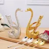 Forks Creative Dinnerware Set Stainless Steel Decorative Swan Base Holder With 6 Spoons For Coffee Fruit Cake Dessert Stirring Mixing