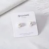 Studörhängen Tzgrams silver 925 Natural Pearl Minimalist Elegant Anti-allergi upprätthålla öronbruden smycken för kvinna