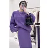 Arbetsklänningar 2024 Gentle Style Sweater Korean Purple Knitted Top Half kjol Två stycke Set för kvinnor