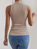 Women's Tanks Camis Women Casual Solid Ruched Detail Mock Neck Tank Top Summer 2024 Fashion Slveless Slim Fit T Shirt T Trendy Clothing Y240420