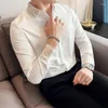 メンズドレスシャツシャツビジネス刺繍男性グラフィックフローラルトップヒップスターカジュアル高品質の高級コットンIスリーブシルク