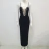 Casual Dresses Bevenccel 2024 Summer Women's Black Sexig V-ringad ärmlös Diamond Tight Maxi Bandage Dress Elegant Celebrity Party