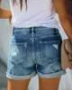 Kvinnors shorts hög midja crimping kvinnor kort jeans sommar mode sexig rippad denim shorts ny casual push up vintage denim shorts strtwear y240420