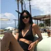 New Split High Waist Minimalist Belly Covering Deep V Sexy Solid Bikini Hot Spring Vacation Swimsuit for Women