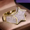 Jóias de jóias de hip hop gelado de garoto cool garoto de forma de forma de estrela -de -ringue de ouro cubic zirconia bling hiphop anéis para men318b