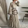 Vintage ethnischer Stil Print Patchwork Frauen Kleid Cason Cotton Leinen lose A-Line-Kleid Lady V-Ausschnitt Flare Sleeve Boho Maxi Kleid 240420