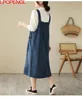 Lässige Kleider Vintage Denim Spaghetti-Riemen ärmellose Taschen Pullover Kleid Frauen Frühling Sommer 2024 Loose Saumschlitz Kniebeuge Länge