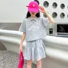 Clothing Sets 2024 Spring Summer Girls Tennis Polo Tracksuit Short T-shirt Loose Sport Pleated Skirt Teenager Children Set 5 6 8 10 12 Year