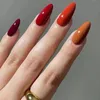 24Pcs Simple Wine Red Fake Nail with Glue Midlength Almond Press on False Nails Wearable Round Head Oval Full Cover Tips 240420