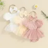 Rompers Princess Baby Party Clothes For Girls Summer Romper Dress Söt Kort puffhylsa Tulle lapptäcke med pannbandsbarn