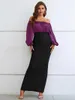 Casual Dresses High Quality Women's Sexy Off Shoulder Long Sleeped Backless Patchwork Bandage Maxi Dress 2024 Elegant Celebrity Party