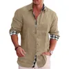 Camisetas masculinas Roupas lisas de mangas compridas Roupas de designer Blusa normal Moda social Camisa branca de algodão e linho Basic 240418